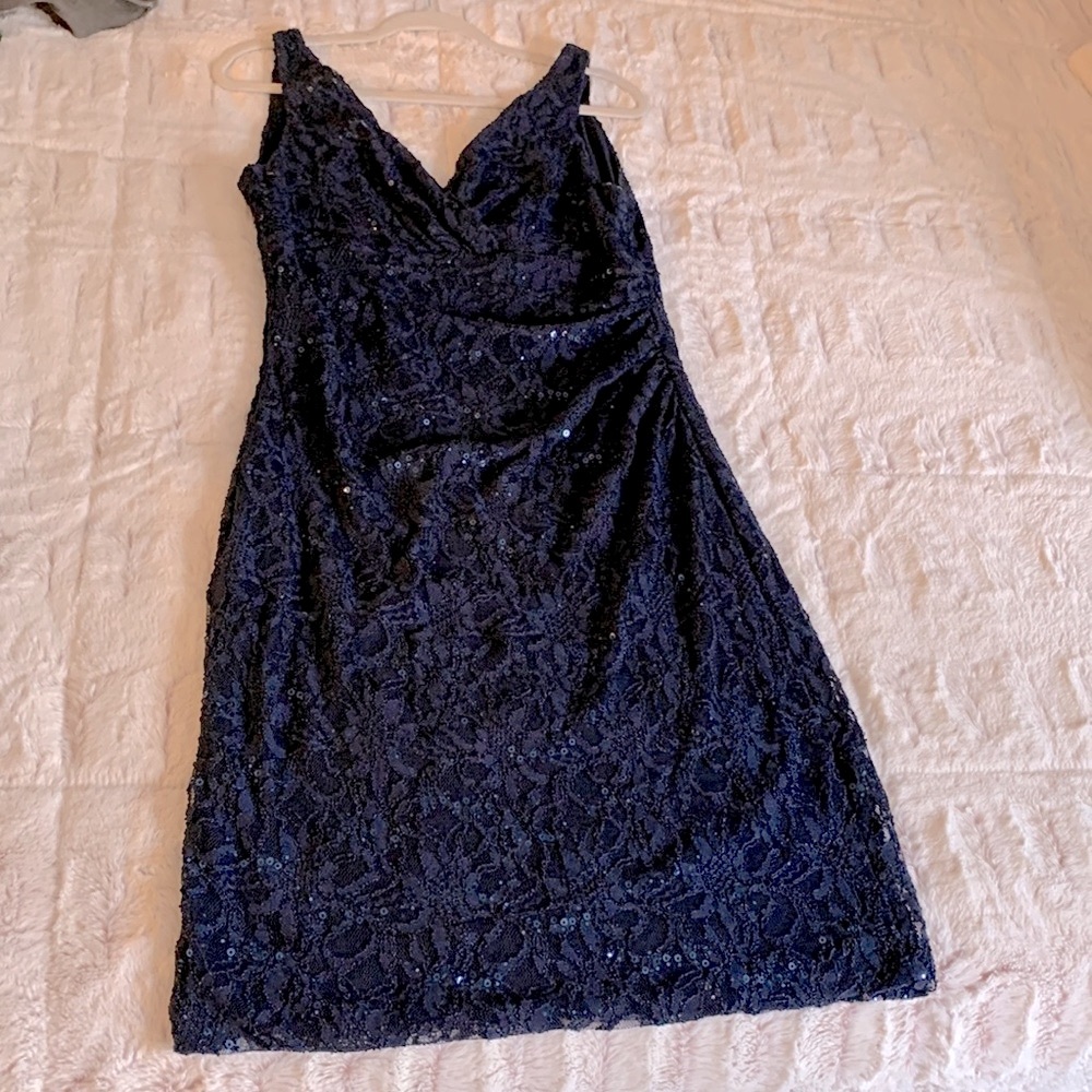 Ralph Lauren navy sleeveless sequined & lace party dress !!! - Picture 4 of 9